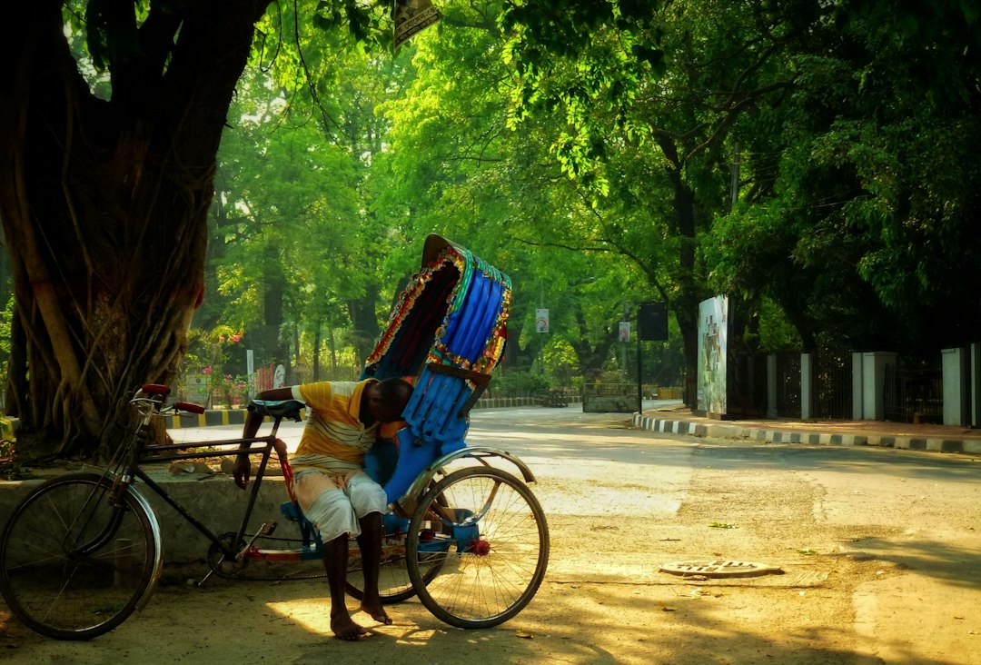 শহরের ব্যস্ত সড়কে রিকশাচালক